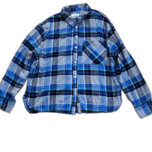 Aerie Boxed Flannel Button-Up Shirt, Blue Plaid, Size M